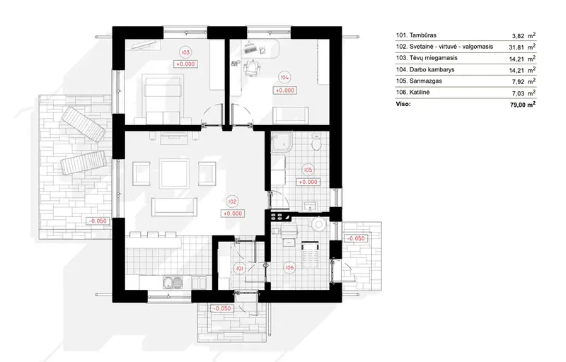 Main Floor 6 – 1-Story House Plan 850 ft², 2 Beds — 22557R
