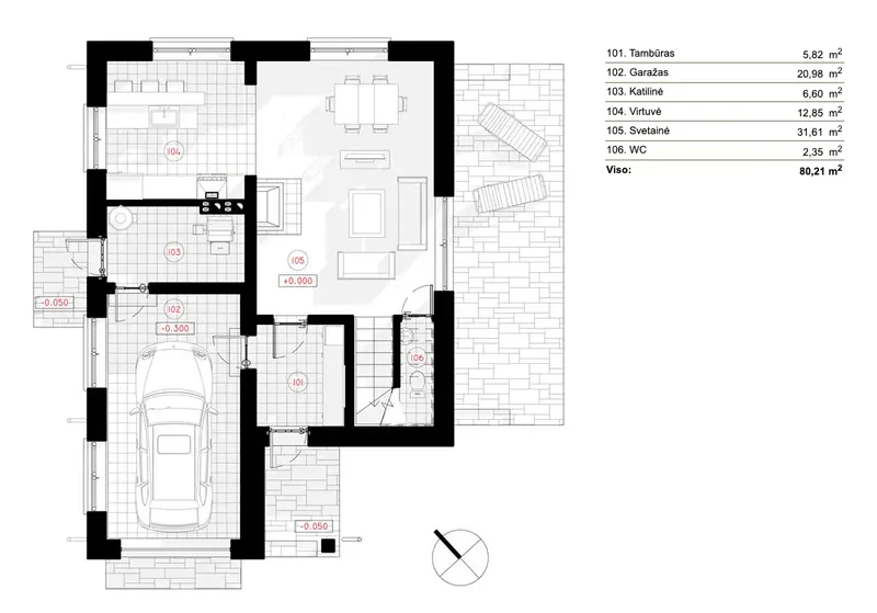 Main Floor 7 – 2-Story House Plan 1347 ft², 3 Beds — 42222R
