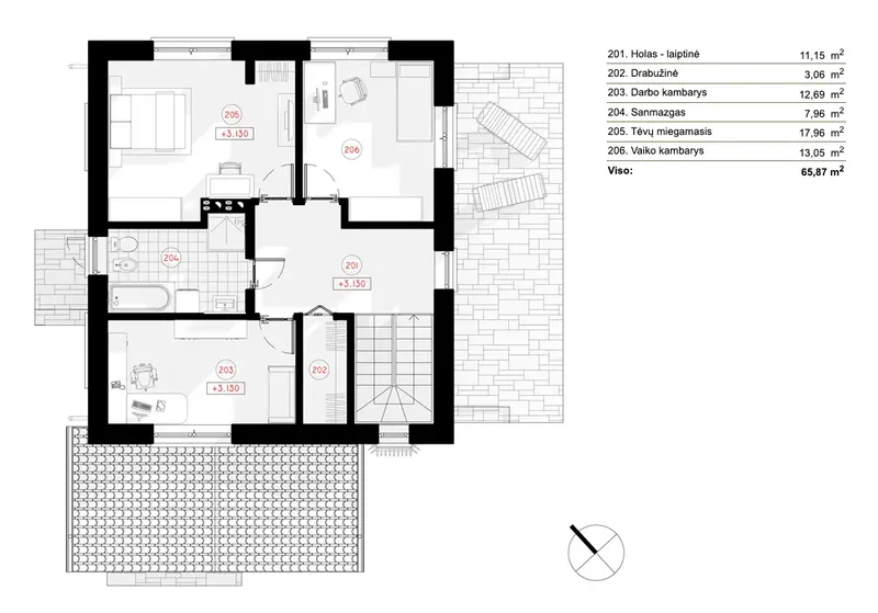 Second Floor 8 – 2-Story House Plan 1347 ft², 3 Beds — 42222R