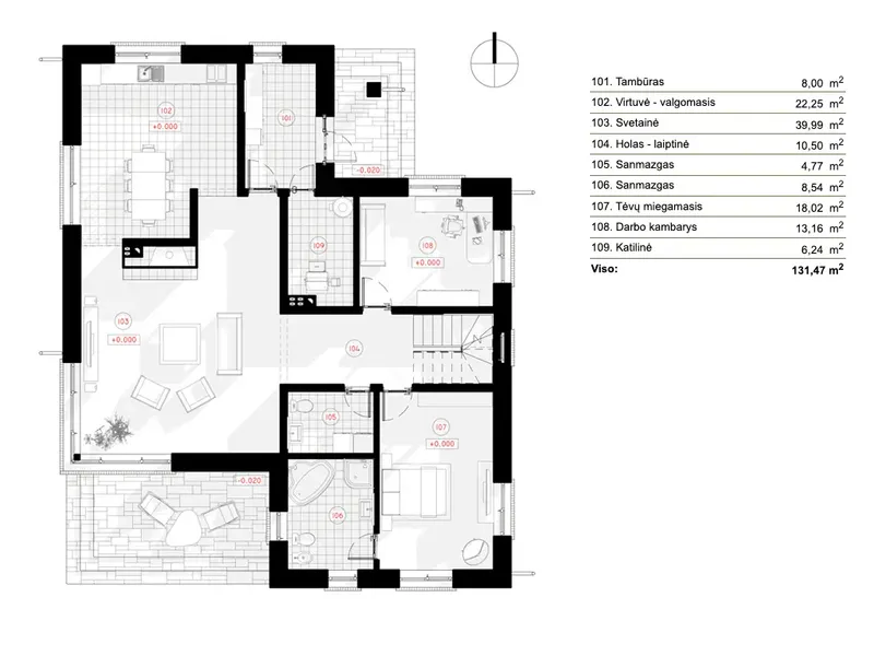 Main Floor 6 – 2-Story House Plan 2049 ft², 4 Beds — 68823R
