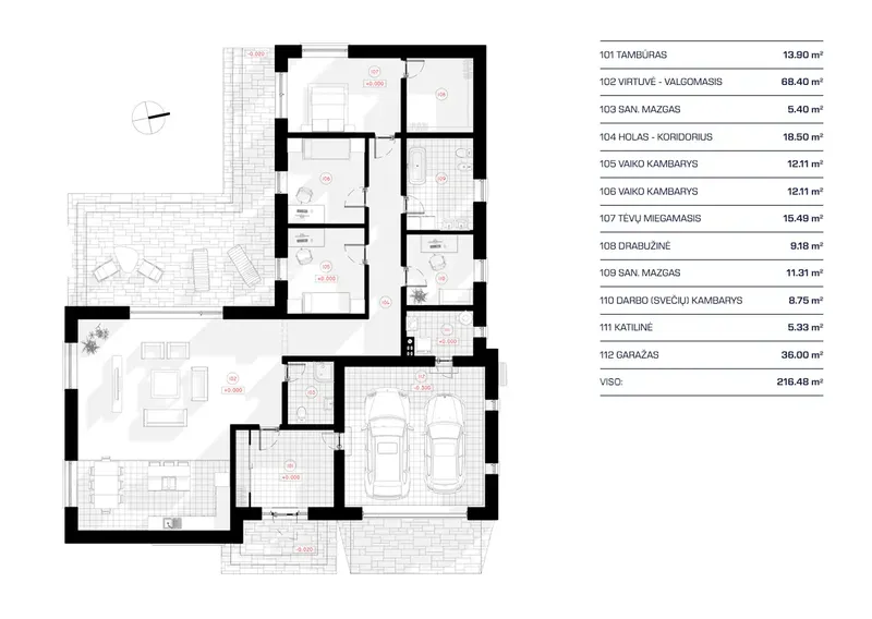 Main Floor 1 – 1-Story House Plan 1943 ft², 3 Beds — 18543R