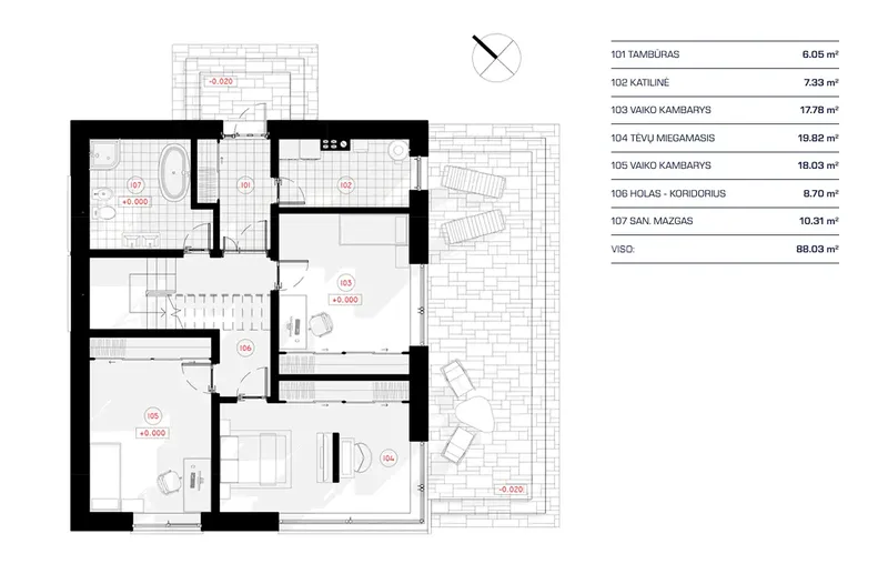 Main Floor 12 – 2-Story House Plan 2057 ft², 3 Beds — 31185R