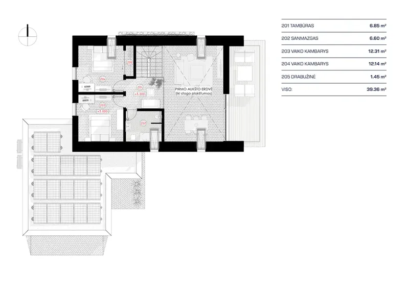 Second Floor 12 – 1.5-Story House Plan 1202 ft², 3 Beds — 26566RB