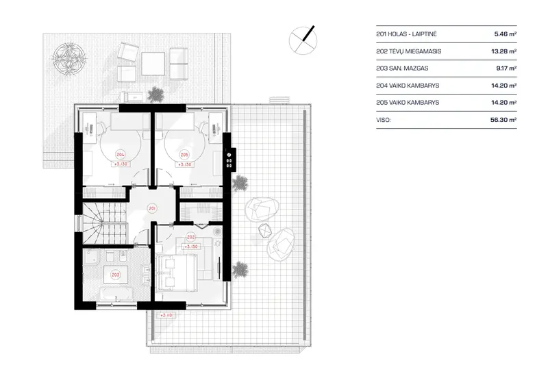 Second Floor 12 – 2-Story House Plan 1370 ft², 3 Beds — 39408RB