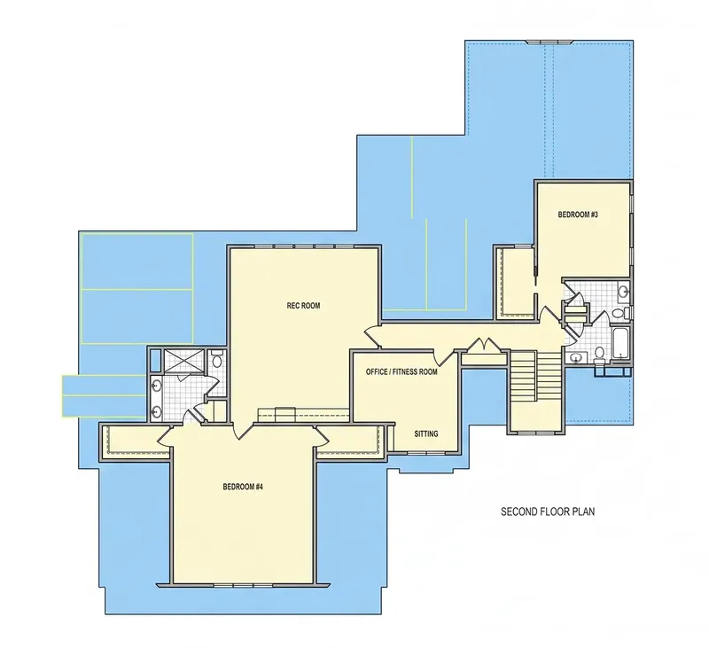 Second Floor 10 – 1.5-Story House Plan 4697 ft², 4 Beds — 62850R