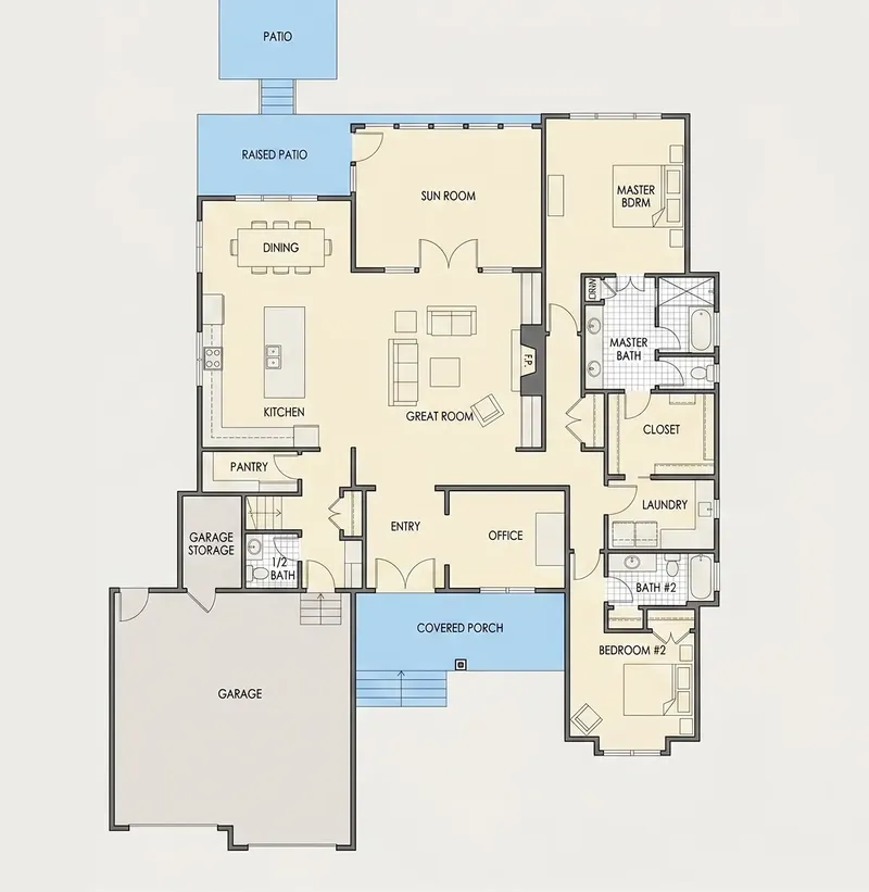 Main Floor 16 – 1.5-Story House Plan 3371 ft², 3 Beds — 90504R