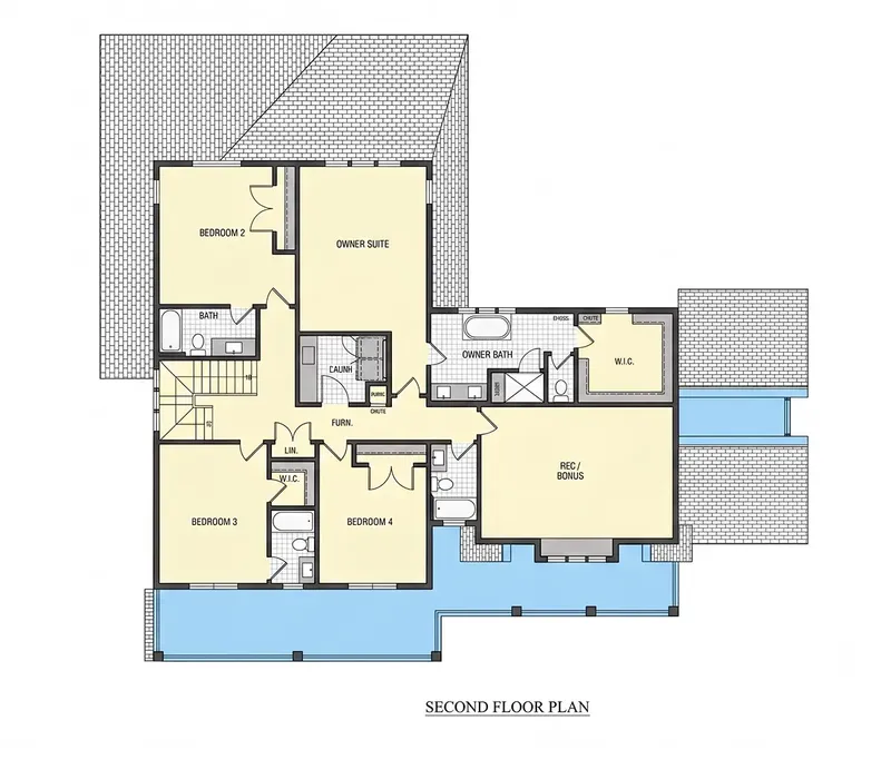 Second Floor 10 – 2-Story House Plan 3908 ft², 4 Beds — 70535R