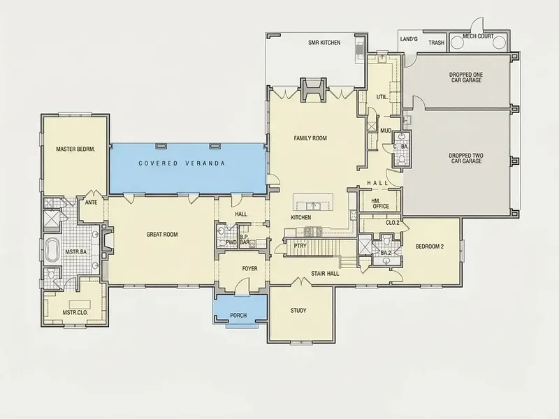 Main Floor 4 – 1.5-Story House Plan 6811 ft², 4 Beds — 99208R