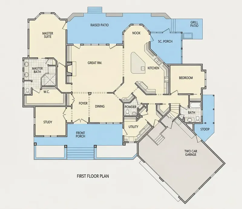 Main Floor 24 – 1.5-Story House Plan 3657 ft², 3 Beds — 70623R