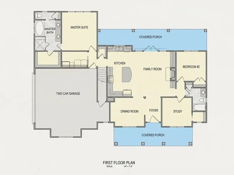 Main Floor 9 – 1.5-Story House Plan 1928 ft², 2 Beds — 18292R