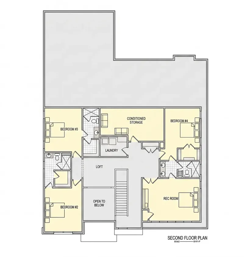 Second Floor 28 – 2-Story House Plan 5004 ft², 5 Beds — 35546R