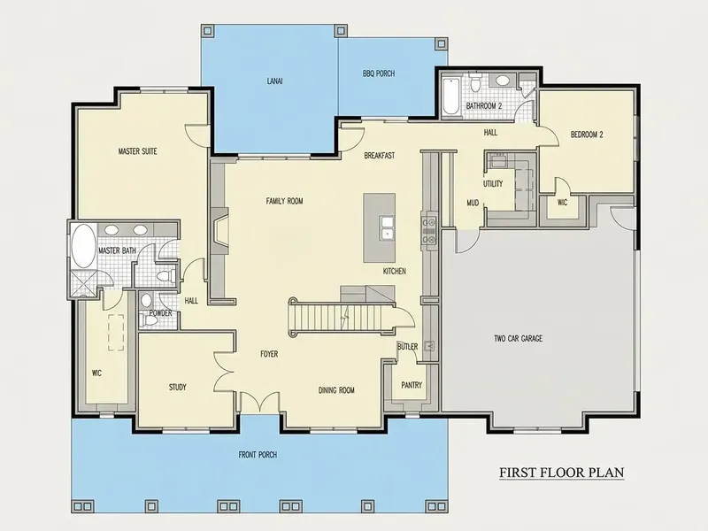Main Floor 10 – 1.5-Story House Plan 2931 ft², 2 Beds — 26367R