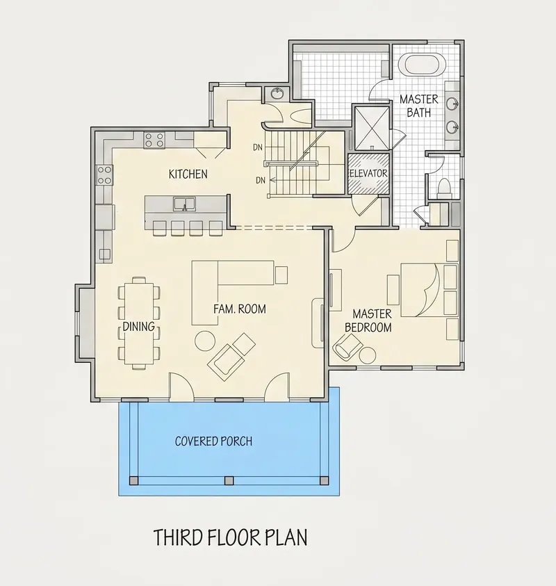 Third Floor 28 – 3-Story House Plan 5091 ft², 5 Beds — 67090R