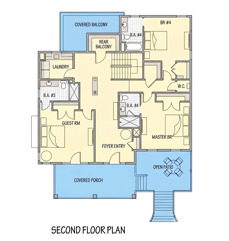 Second Floor 27 – 3-Story House Plan 5091 ft², 5 Beds — 67090R