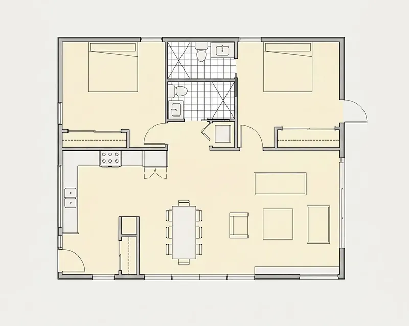 Second Floor 11 – 2-Story House Plan 1216 ft², 2 Beds — 65832R