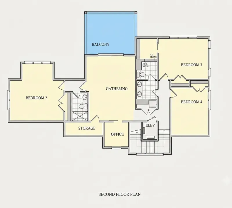 Second Floor 11 – 3-Story House Plan 4058 ft², 4 Beds — 89611R