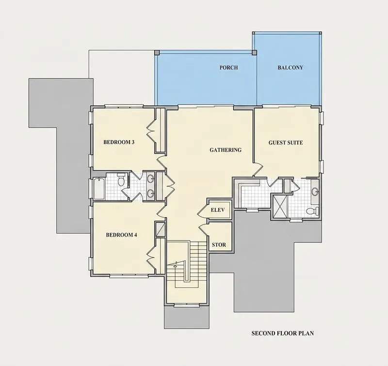 Second Floor 9 – 3-Story House Plan 4116 ft², 4 Beds — 24376R