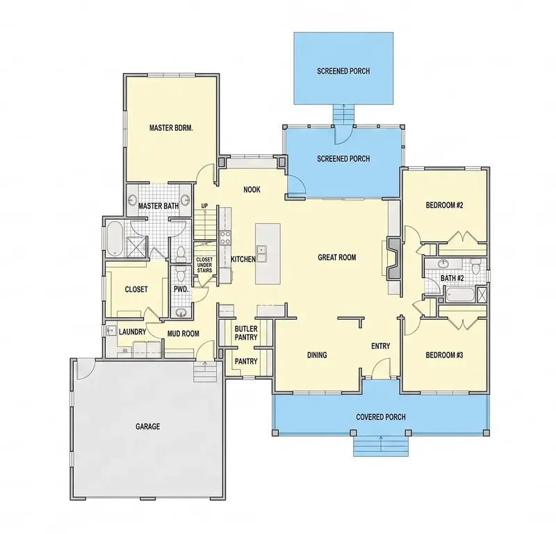 Main Floor 12 – 1.5-Story House Plan 2920 ft², 3 Beds — 35545R