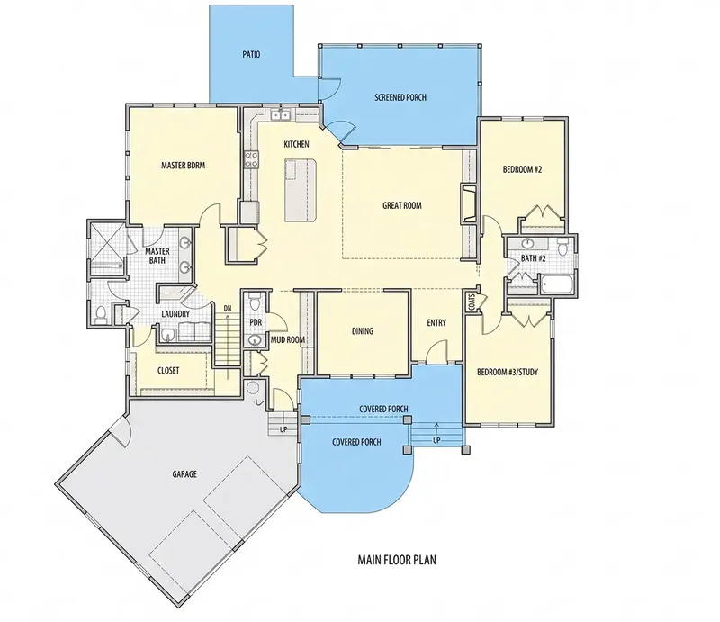 Main Floor 16 – 1.5-Story House Plan 3251 ft², 4 Beds — 65567R