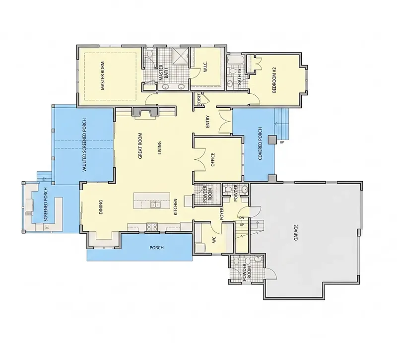 Main Floor 10 – 1.5-Story House Plan 2709 ft², 2 Beds — 77130R