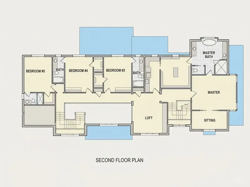 Second Floor 10 – 2-Story House Plan 6800 ft², 5 Beds — 85765R