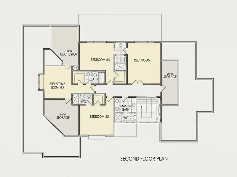 Second Floor 25 – 1.5-Story House Plan 4297 ft², 5 Beds — 51547R