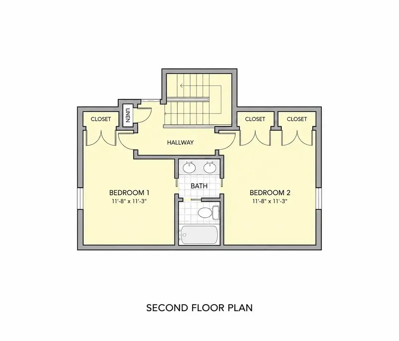 Second Floor 28 – 3-Story House Plan 2197 ft², 3 Beds — 44908R