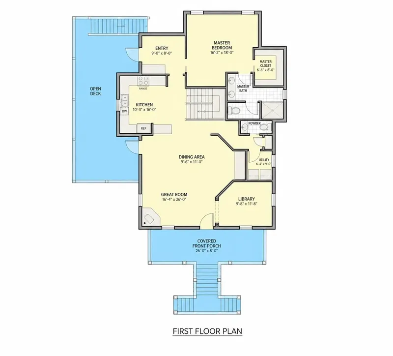 Main Floor 27 – 3-Story House Plan 2197 ft², 3 Beds — 44908R