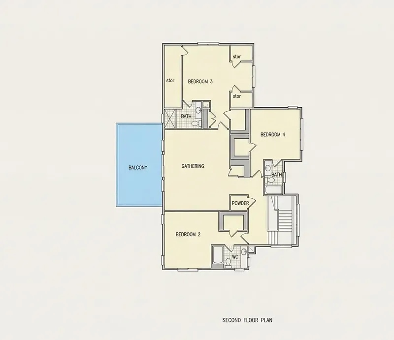 Second Floor 34 – 3-Story House Plan 6300 ft², 5 Beds — 10297R