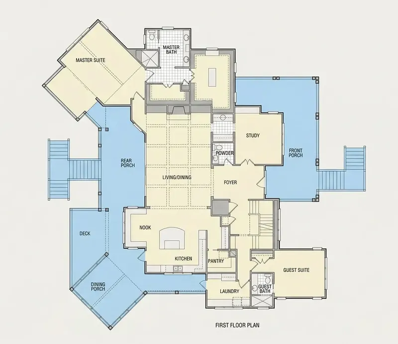 Main Floor 33 – 3-Story House Plan 6300 ft², 5 Beds — 10297R