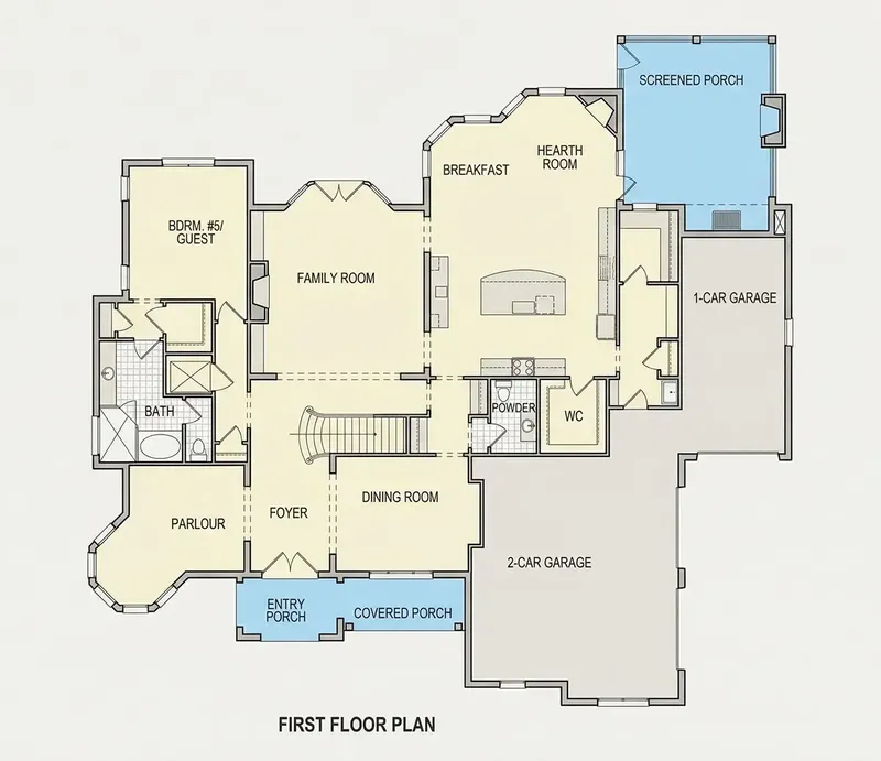 Main Floor 21 – 3-Story House Plan 5355 ft², 5 Beds — 85576R