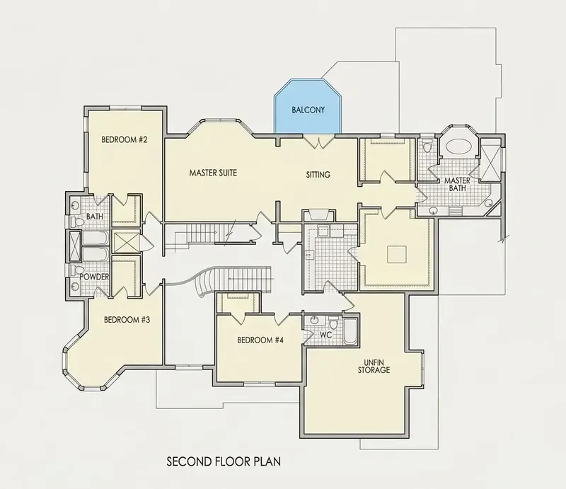 Second Floor 22 – 3-Story House Plan 5355 ft², 5 Beds — 85576R