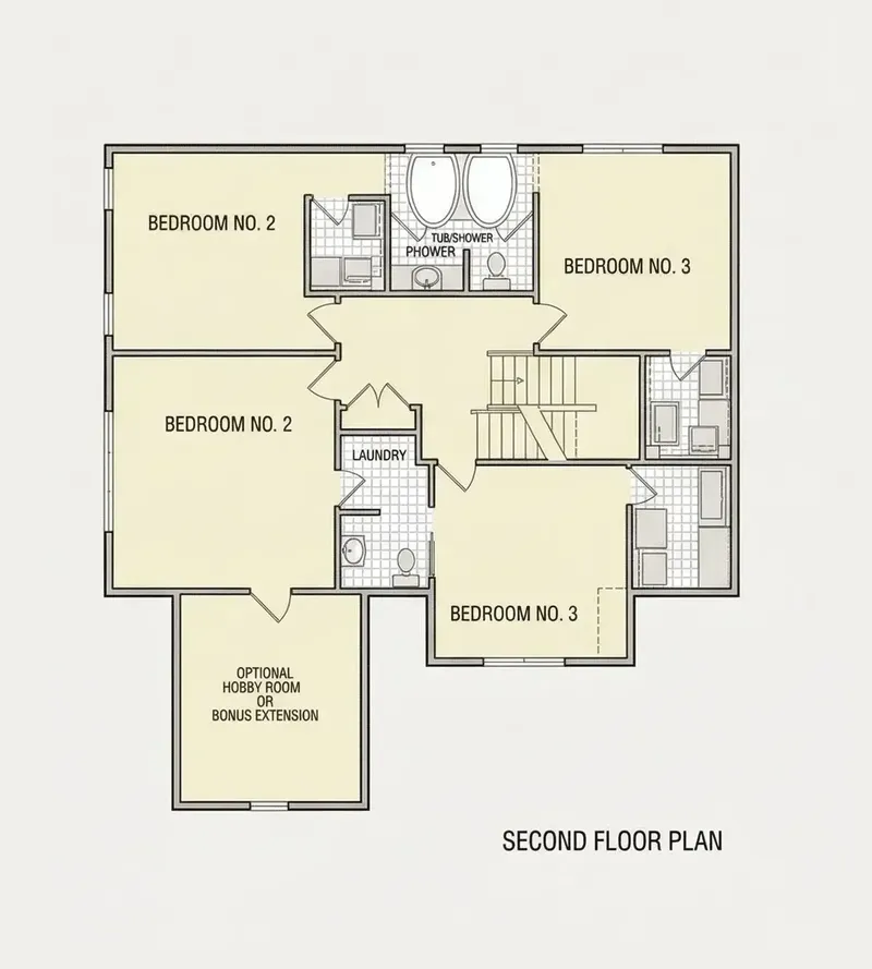Second Floor 19 – 2-Story House Plan 3422 ft², 5 Beds — 70890R