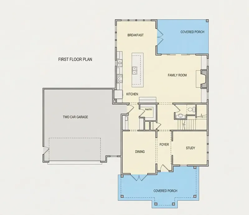 Main Floor 22 – 2-Story House Plan 3154 ft², 3 Beds — 21252R