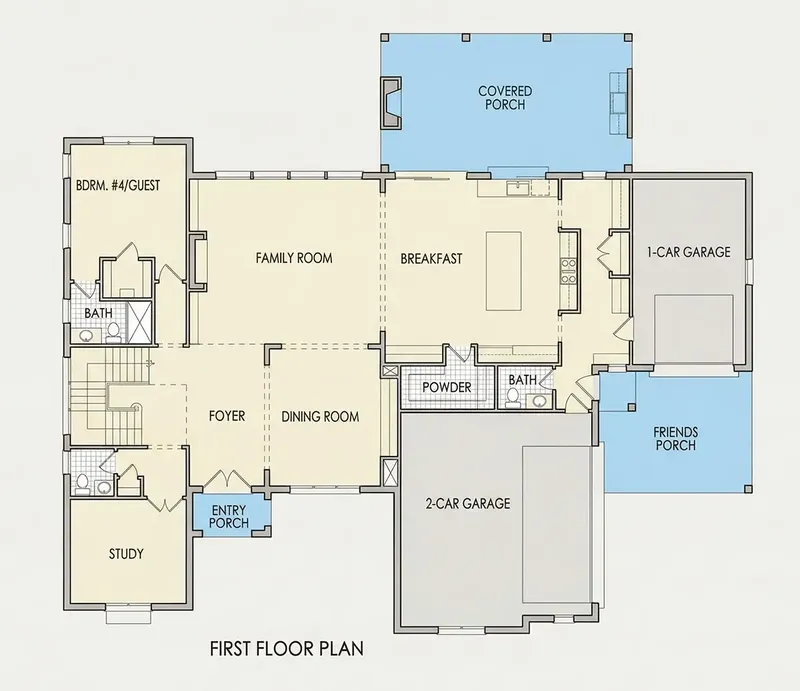 Main Floor 25 – 2-Story House Plan 6450 ft², 6 Beds — 36963R