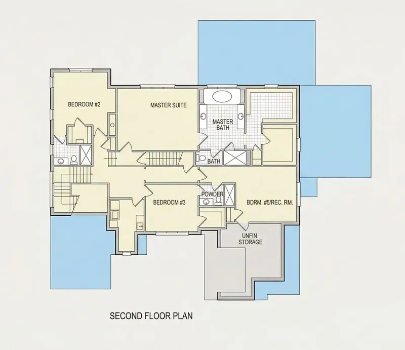Second Floor 26 – 2-Story House Plan 6450 ft², 6 Beds — 36963R
