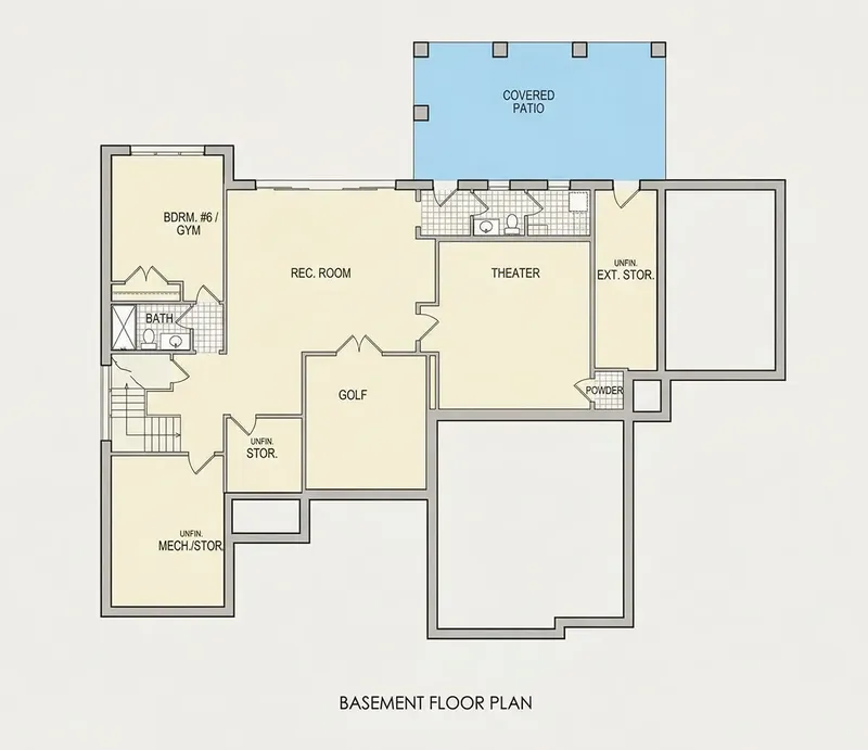 Basement 24 – 2-Story House Plan 6450 ft², 6 Beds — 36963R