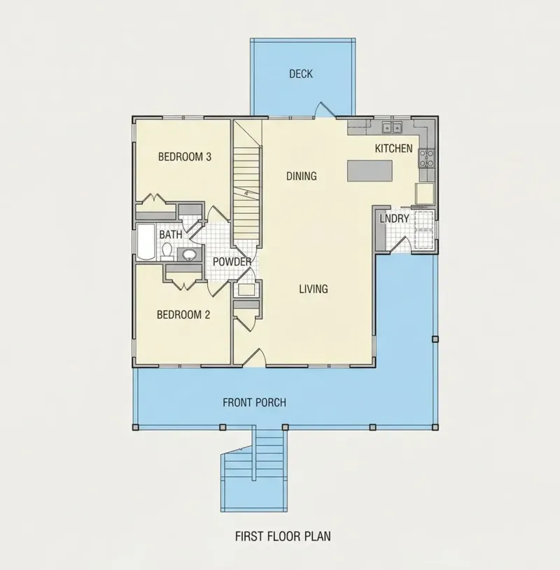 Main Floor 9 – 3-Story House Plan 1704 ft², 3 Beds — 92700R