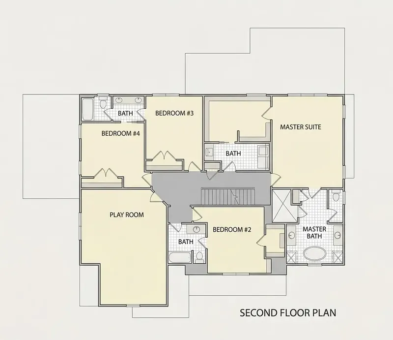 Second Floor 9 – 3-Story House Plan 4001 ft², 5 Beds — 29445R