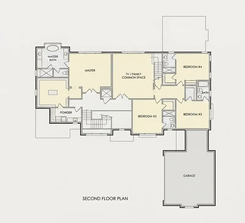 Second Floor 21 – 3-Story House Plan 5200 ft², 5 Beds — 82660R