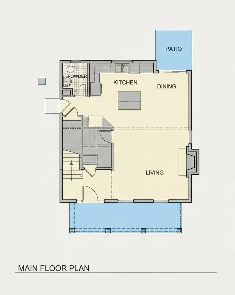 Main Floor 6 – 2-Story House Plan 1394 ft², 3 Beds — 79238R