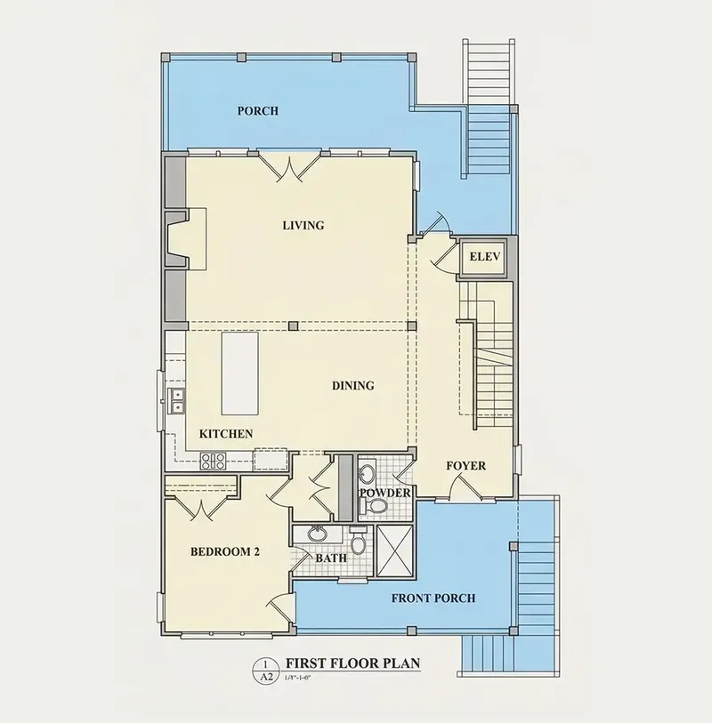Main Floor 9 – 3-Story House Plan 2785 ft², 4 Beds — 70970R