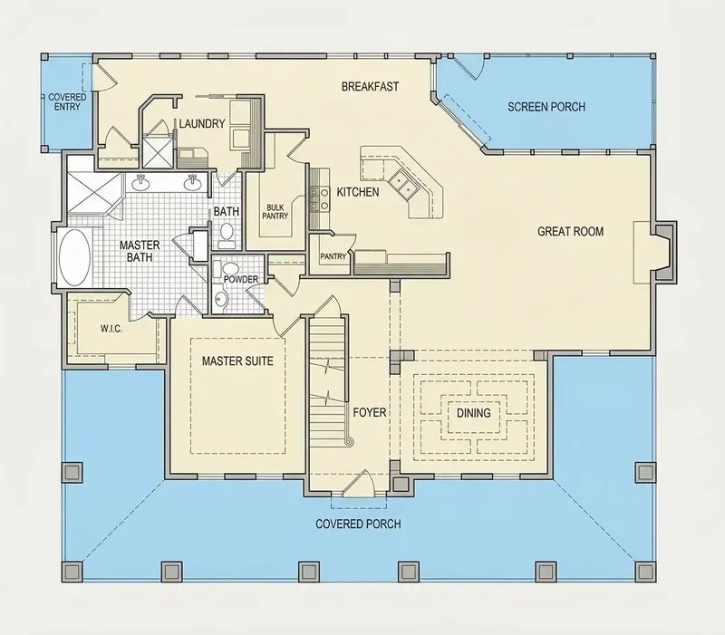 Main Floor 6 – 1.5-Story House Plan 2506 ft², 3 Beds — 78316R