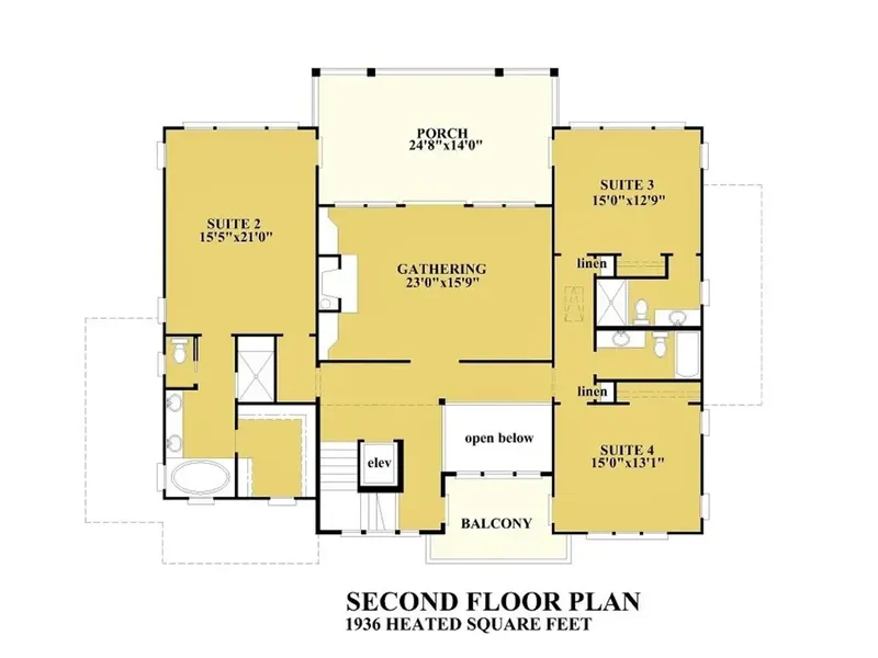 Second Floor 10 – 3-Story House Plan 6164 ft², 4 Beds — 90915R