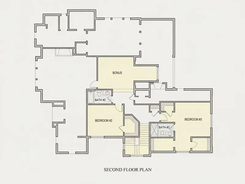 Second Floor 22 – 1.5-Story House Plan 1890 ft², 3 Beds — 91640R