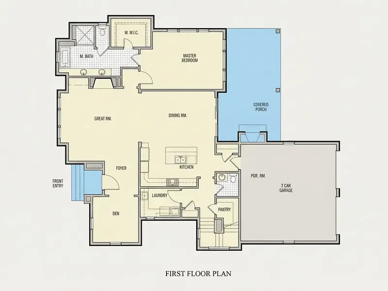 Main Floor 21 – 1.5-Story House Plan 1890 ft², 3 Beds — 91640R