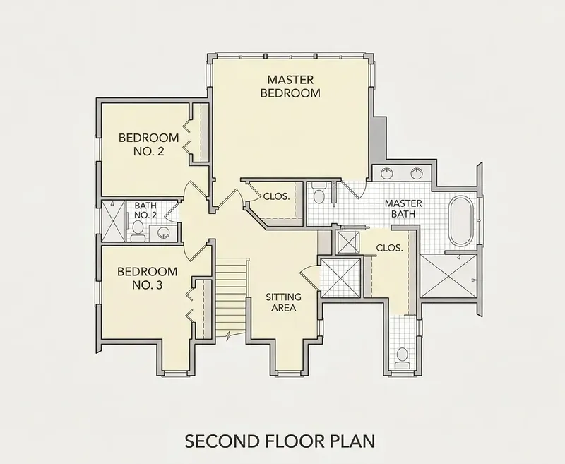 Second Floor 26 – 3-Story House Plan 3021 ft², 3 Beds — 89558R