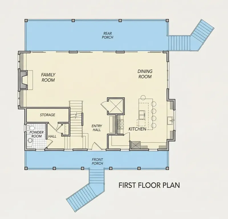 Main Floor 25 – 3-Story House Plan 3021 ft², 3 Beds — 89558R