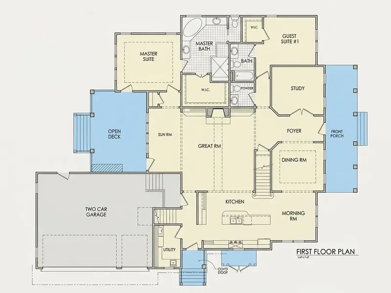 Main Floor 10 – 1.5-Story House Plan 3215 ft², 4 Beds — 28129R