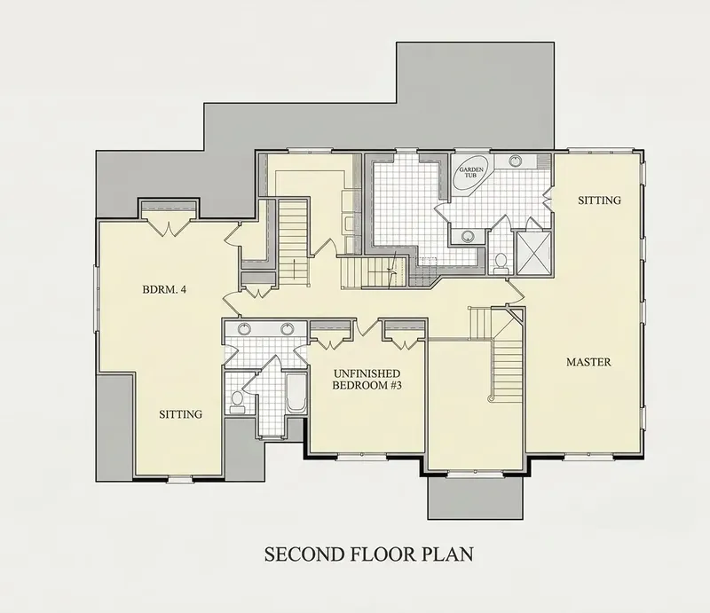 Second Floor 30 – 2-Story House Plan 2519 ft², 4 Beds — 20216R